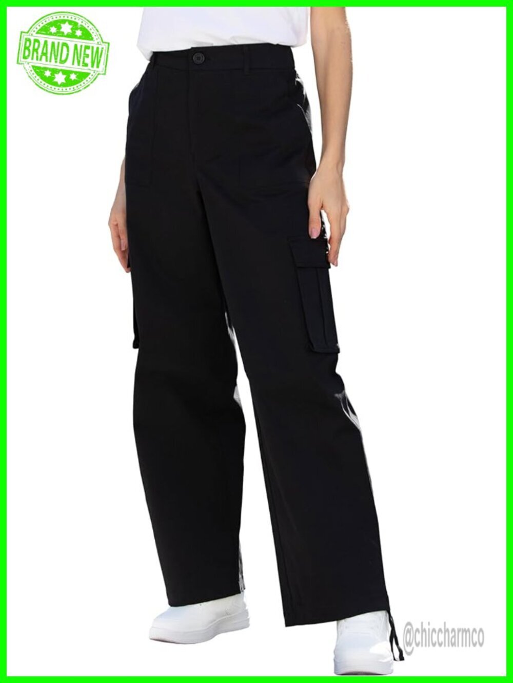 High Waisted Y2K Baggy Cargo Pants with 6 Pockets and Elastic Waist